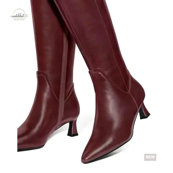 Knee High Boots Wide Calf Square Toe Chunky Block Heel Pull On - Picture 4 of 7